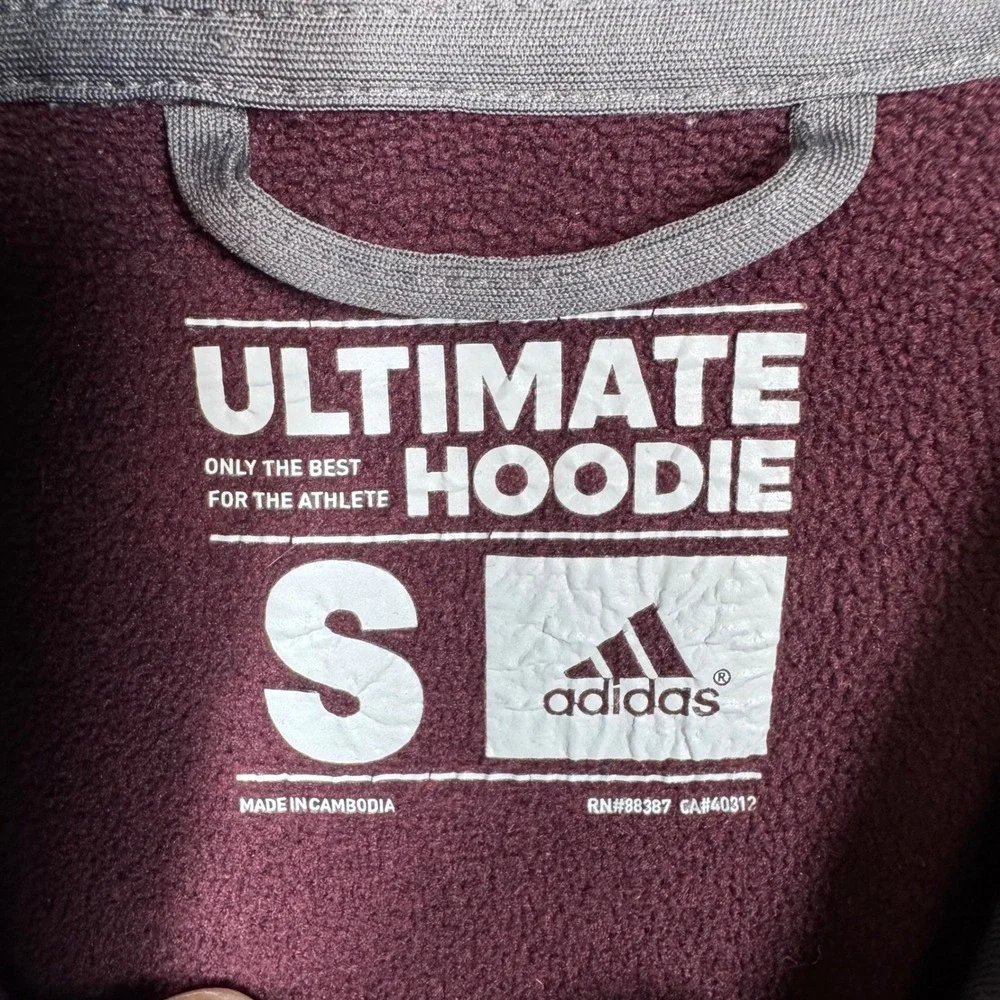 Adidas Ultimate Hoodie Mens Small Burgundy Gray Pullover Activewear‎